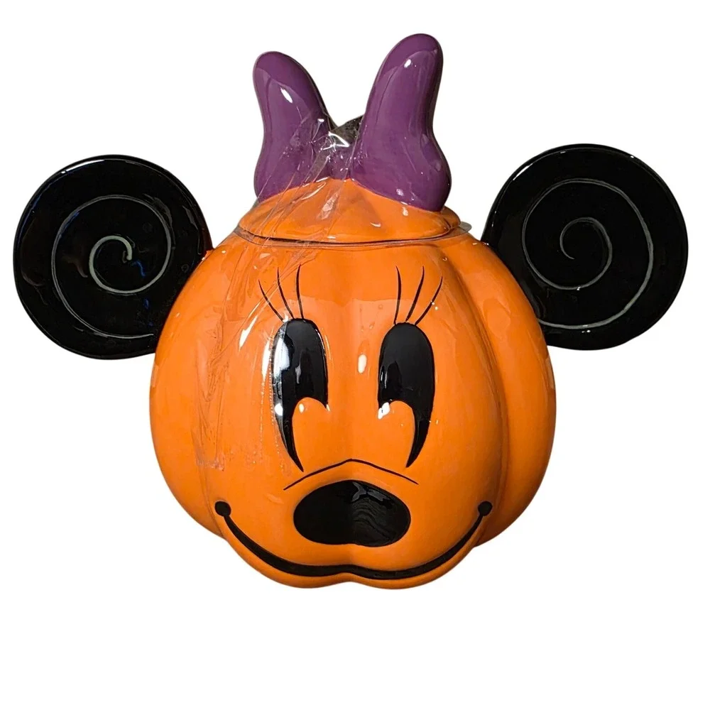 Disney Halloween Mickey & Minnie Mouse Pumpkin Ceramic Jar Cookie Jar Set